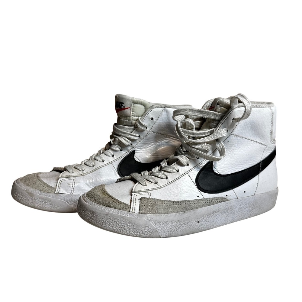 Nike Blazer High Top Sneakers White Black Swoosh Youth Kids Shoes